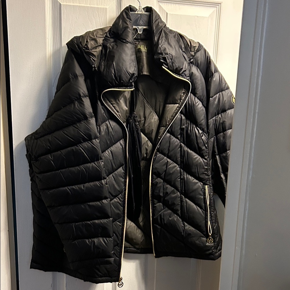 Michael Kors Black Puffer Jacket with Gold Zipper